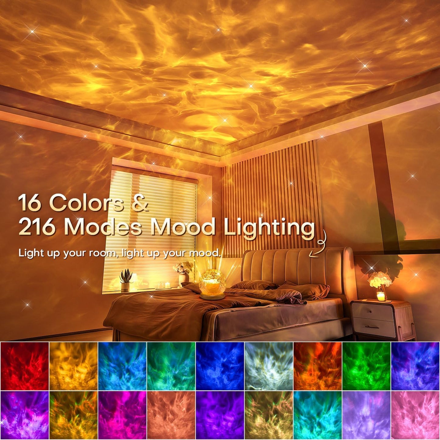 3-In-1 Sunset Lamp & Ocean Lamp & Northern Lights Projector with Remote,Led Ambient Lighting, 216 Modes Mood Lighting, 